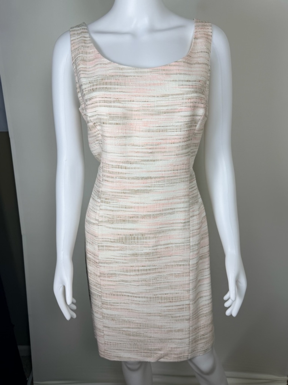 Alex Marie Petite 12P Textured Sheath Dress Pink Cream Sleeveless Classic Lined
